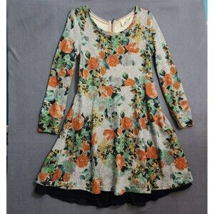 Saturday Sunday Anthro Women SP Gray Floral Long Sleeve Fit Flare Sweater Dress